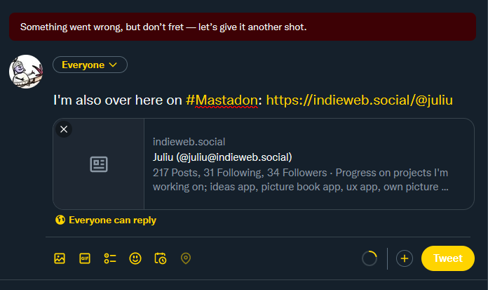 tweakers.net/nieuws/204608/…

Tested it, and Tweakers is correct, Mastadon link will fail to tweet. Not sure how that will help Twitter in any way.

#Mastadon