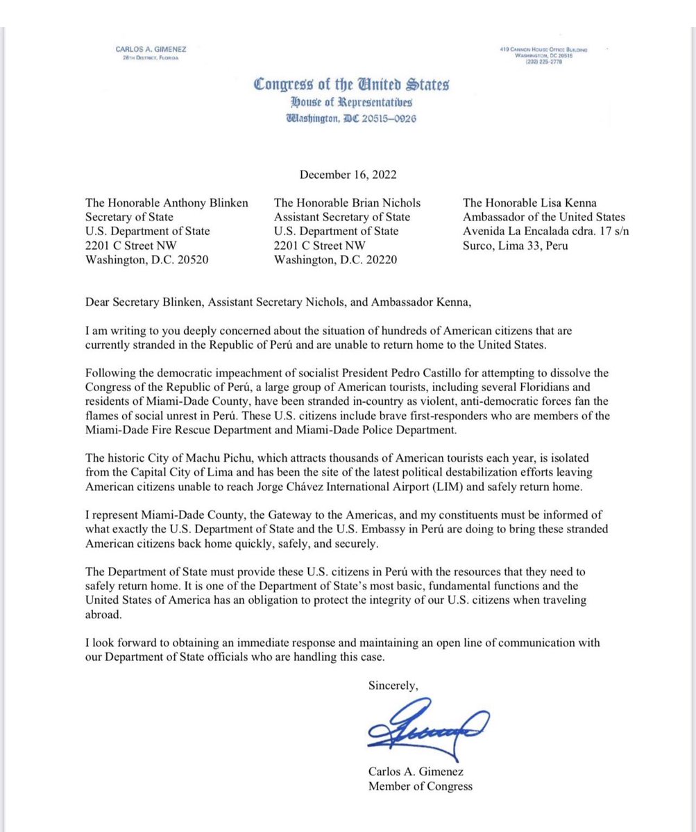 CBoomerVazquez's tweet photo. “Whatever action we need to take to make sure Americans are protected and get back safely is what we need to do.” -@RepCarlos More: https://t.co/nxDEwb5OW2 #StrandedinPeru https://t.co/XDytdTy5Ny