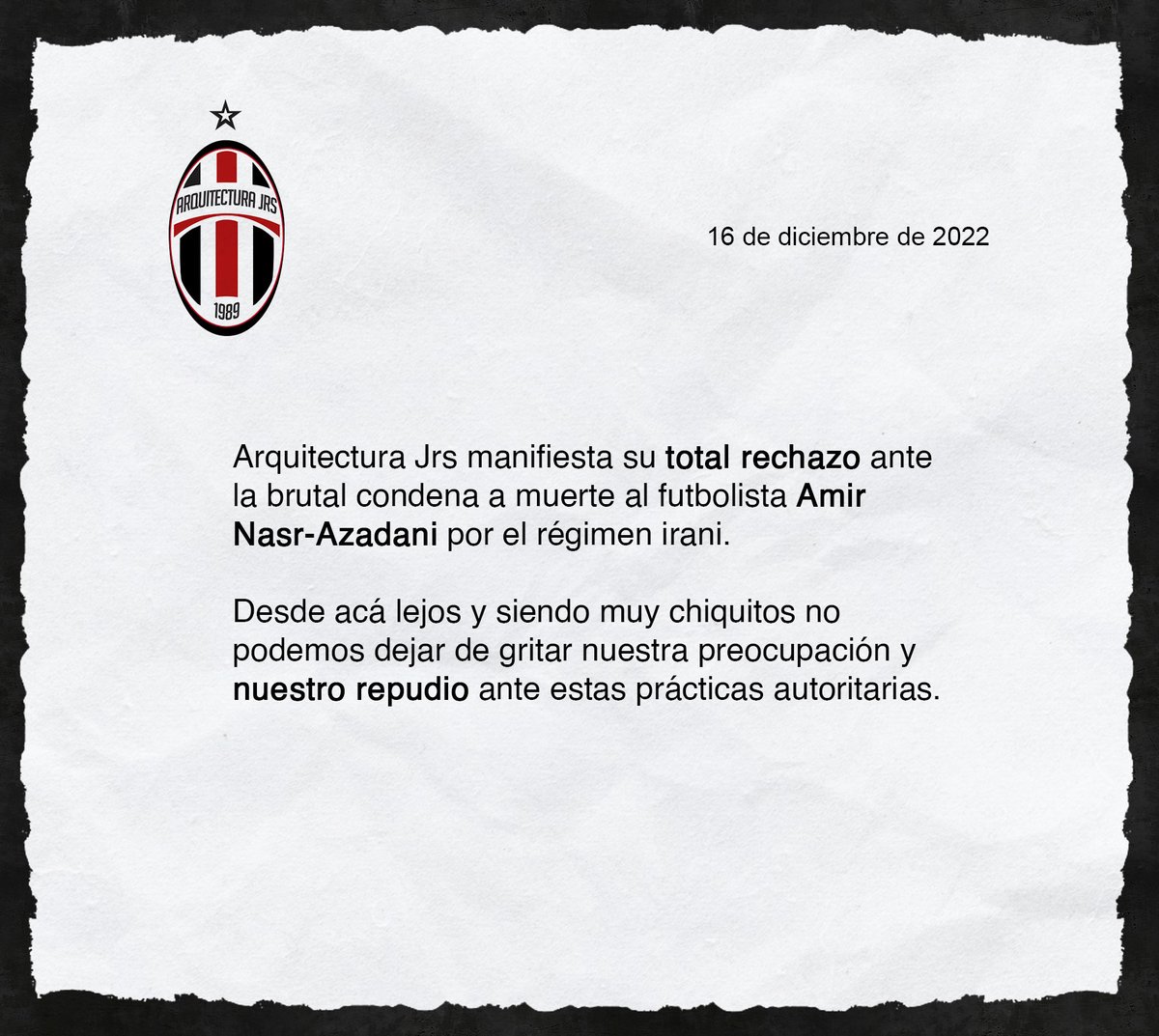 arquitecturajrs's tweet photo. 📋 Comunicado sobre la situación del futbolista Amir Nasr-Azadani. https://t.co/2Dp5qp6lam