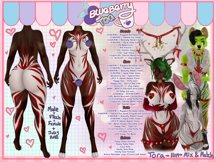 Blueberry_Teas's tweet photo. The new Tora mod is now on the MP - https://t.co/XqfAPE1GcQ (search by new) So now you can be a candy cane or just like a tiger! It's up to you on what color you chose. The part list is huge! #secondlife #furry #BBTeaSL #christmas Mix and match! create your own unique furry! https://t.co/iftT1AWiTx