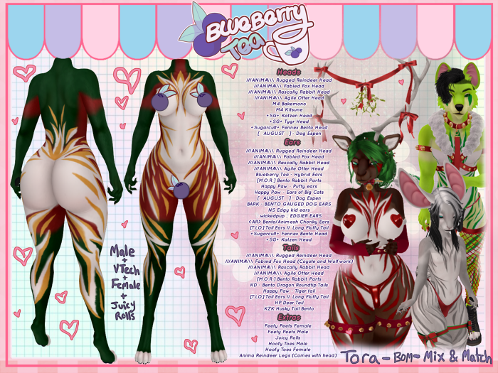 Blueberry_Teas's tweet photo. The new Tora mod is now on the MP - https://t.co/XqfAPE1GcQ (search by new) So now you can be a candy cane or just like a tiger! It's up to you on what color you chose. The part list is huge! #secondlife #furry #BBTeaSL #christmas Mix and match! create your own unique furry! https://t.co/iftT1AWiTx