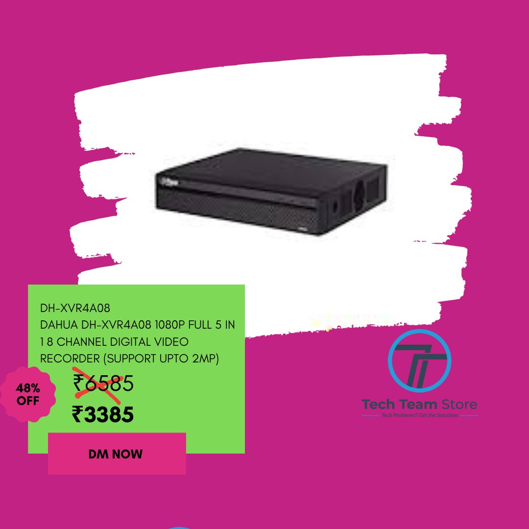 TTStoreCCTV's tweet photo. 🥳 😍 DAHUA DH-XVR4A08 1080P Full 5 In 1 8 Channel Digital Video Recorder (Support Upto 2MP)🥳 😍

👉 Dahua DH-XVR4A08 1080P (UPTO 2MP) 8CH Compact DVR 1Pcs.
👉 Long transmission distance over coax cable. Support 1 SATA HDD, up to 6TB.
👉 2 Year Warranty Of DVR. (Physical Damage https://t.co/jnQQPFQr6Z