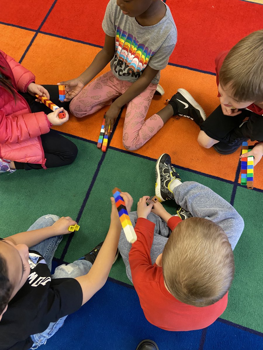 Fun Fact: our classroom is 425 cubes long. 

My kids worked together to measure the length of our room during indoor recess so I helped them figure out the total number of cubes. We made groups of tens, counted them, then added up the hundreds and counted the leftover ones.