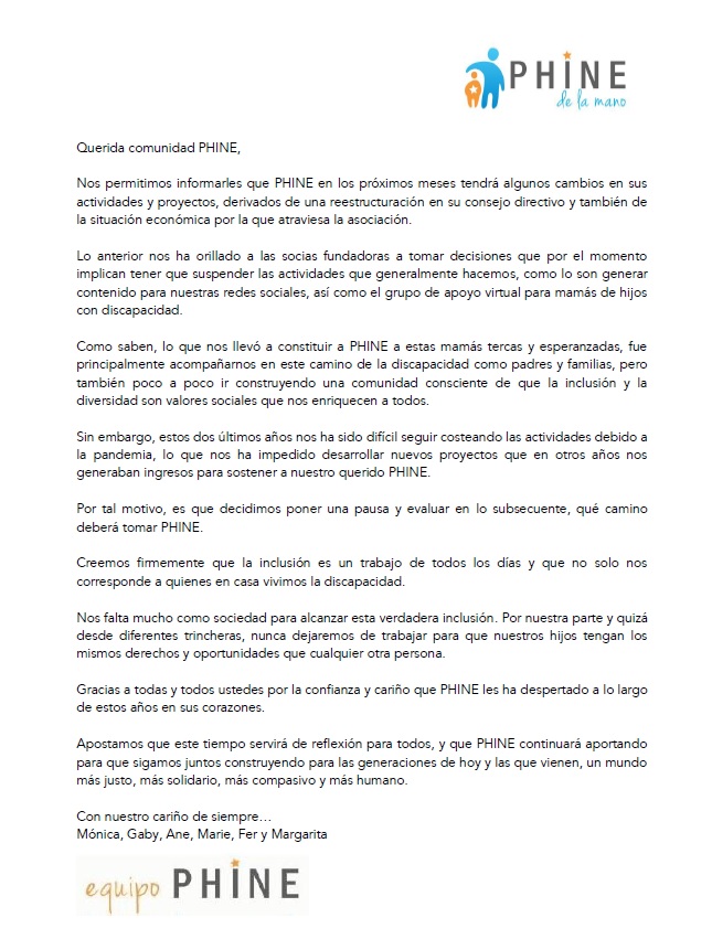 PHINE se despide…
Gracias por caminar de la mano
#SomosPhine