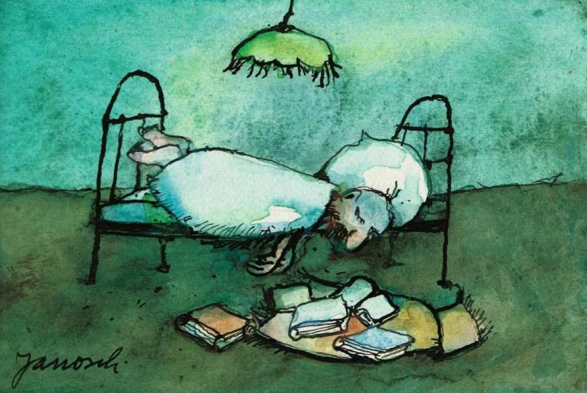 Herr Janosch, was macht man, wenn man nicht einschlafen kann?

»Wenn Wondrak ins Bett geht, dann sagt er sich: ›Ich muss noch ganz dringend die vier Bücher lesen, die neben meinem Bett liegen.‹ In einer Minute ist er eingeschlafen.«