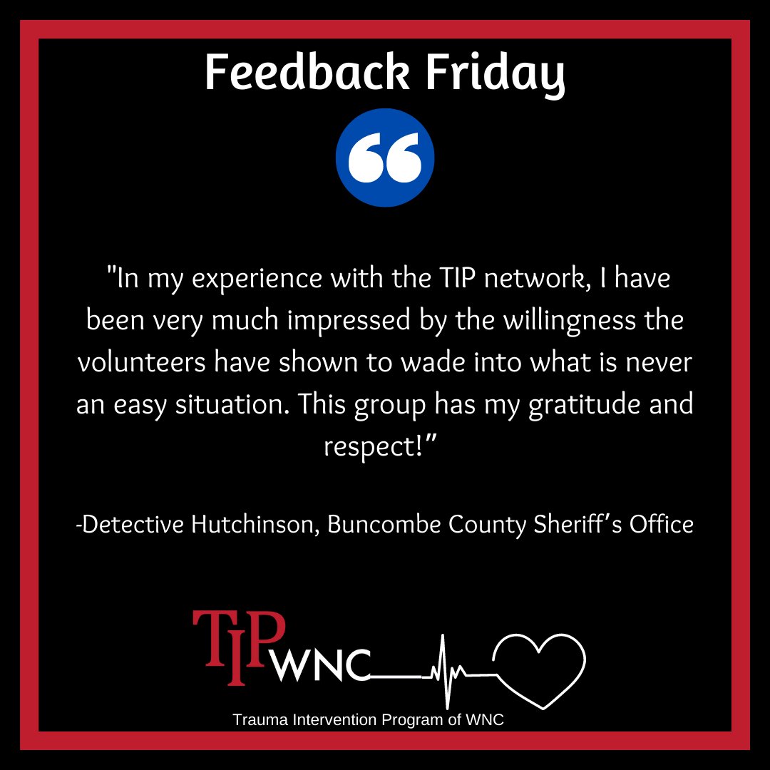 TIPofWNC's tweet image. Thank you, @BuncombeSheriff for this week's #FeedbackFriday!

#buncombecounty #hendersoncounty #transylvaniacounty #tip #tipofwnc #traumainterventionprogram #citizenshelpingcitizensincrisis #takecareofothers #volunteer #avl #wnc #volunteer #community #giveback