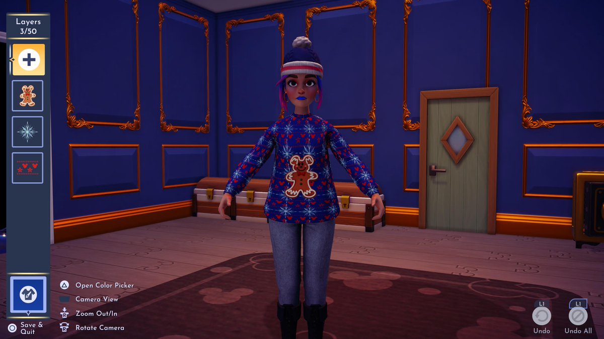 CaptainTapole's tweet photo. Figured I would try and create a holiday ugly sweater.  #DDLVUglySweater #DisneyDreamlightValley https://t.co/DEeuUjEhXg