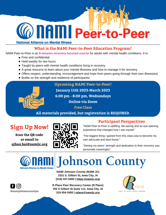 NAMIJCIowa's tweet photo. Sign up now! 

#NotAlone #MentalHealthForAll #Together4MH #NAMIJC #RPlace #JohnsonCounty #NAMIWalks #Awareness #StopTheStigma #Support #MentalHealthMatters #Free #Confidential #PeerToPeer #Peer #NAMIPeerToPeer #Resilience #PeerLed #Community #Education #Recovery #PeerRecovery https://t.co/usgqxgqmBd