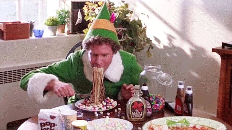 tacogremlin's tweet photo. Watching elf for the 2000th time, and I always thought Emily made a lot of leftover spaghetti, and that's what buddy prepared for them. But I'm pretty sure it's just the only human meal buddy ever saw anyone prepare, so he just made a ton of it in an effort to be helpful ❤😭 https://t.co/xIhlrfMsJL