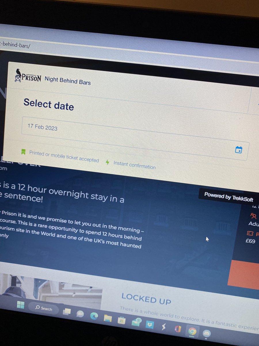 scrivs156's tweet photo. @ShrewsburyPris trying to book night behind bars 17th Feb, calendar shows partially booked but website doesn’t seem to be letting us get any further past this point… https://t.co/HHakgp3trW