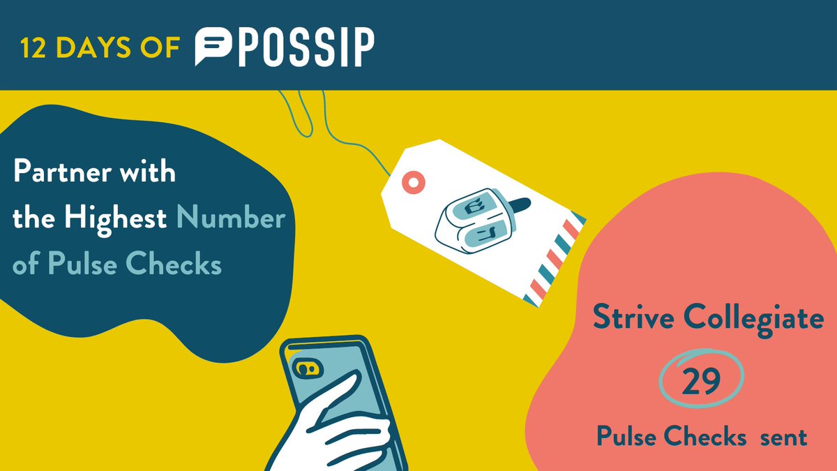PossipIt's tweet image. Today is the 4th day of 12 Days of Possip! Congrats to @STRIVE_37214 for reaching out to their families the most this year! 🎉

#12DaysofPossip #PulseChecks #LeadersListen