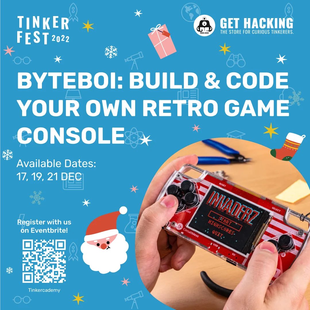 Wow the crowd this holidays with a handmade retro game console! 🎮 Uncover the secrets of game development and make up your own rules for your DIY retro game. Register for this workshop at: tk.sg/tinkerfest22