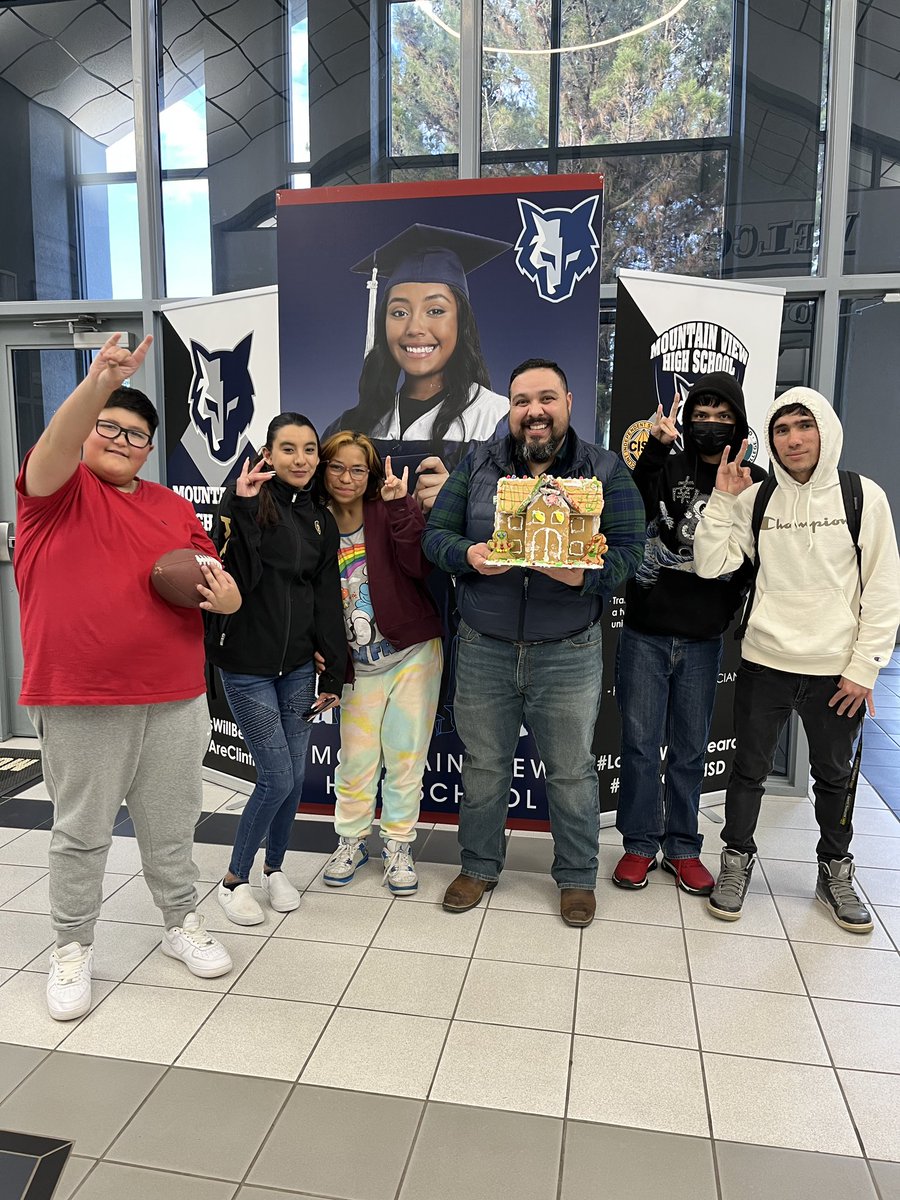 MrsPerez1224's tweet photo. I’m very fortunate to work at this school filled with amazing students, co-workers, and bosses! Here’s our gingerbread house, courtesy of Mr. Carrasco! @CoachCarrasco3 @RTMVHS  @ClintISD #lobos #MVHS https://t.co/yZ0tYABZAF