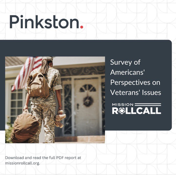 Pinkston_co's tweet photo. Our research team worked with @MissionRollCall to survey Americans about their perspectives on veterans issues. We surveyed nearly 2,000 adults to gauge their opinion and awareness of issues that concern veterans. Check it out below. 

#MRCResearch

https://t.co/bl2NLzE0eJ https://t.co/BXfVKxlirm