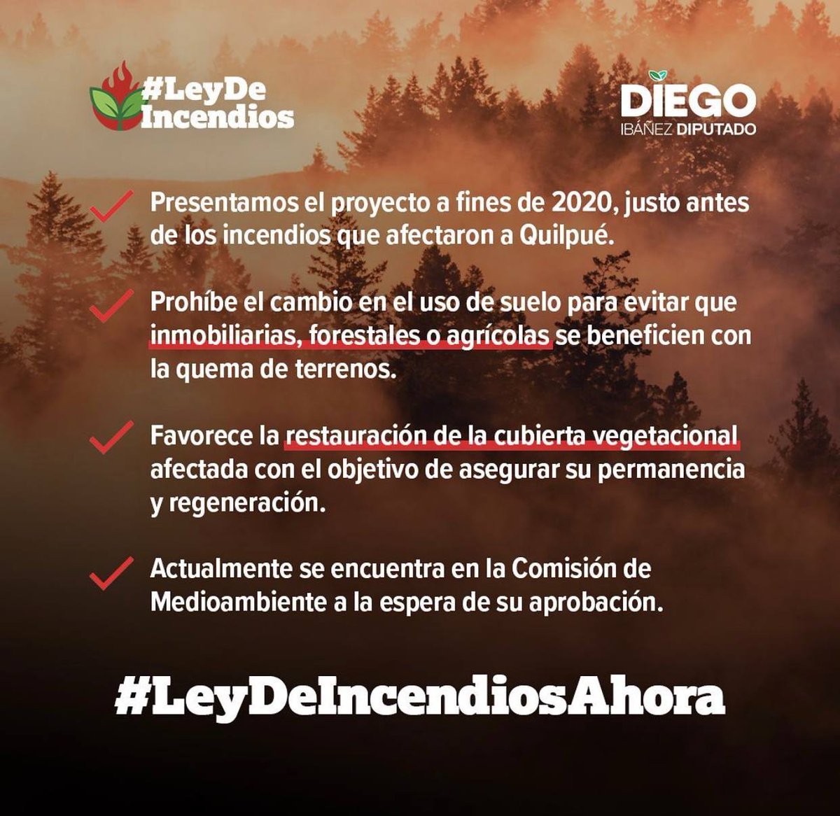 2epinforma's tweet photo. Vía; diego_ibanezc
Es urgente aprobar la #LeyDeIncendios que lleva dos años en el Congreso. Hace tres semanas, @danielmelodiputado volvió a ponerlo en tabla de la Comisión de Medio Ambiente donde está a la espera de indicaciones, para ser votado en las próximas semanas. https://t.co/8gMhusBvIZ