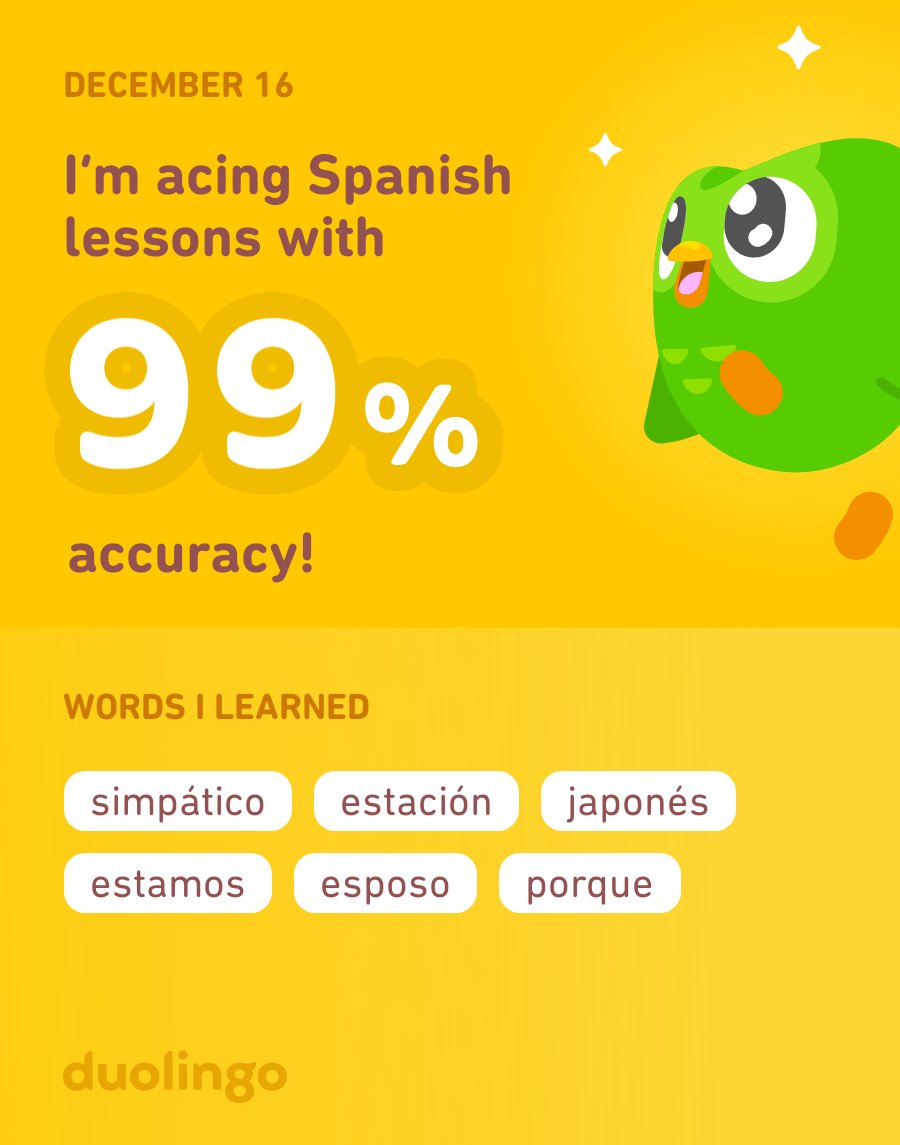 BooBoo5440's tweet image. I’m learning Spanish on Duolingo! It’s free, fun, and effective.