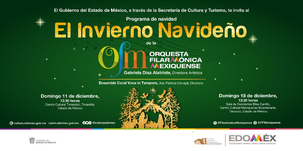 SedecoEdomex's tweet photo. No te pierdas los conciertos que ofrecerá la @OFMexiquense, con su #ProgramaDeNavidad #ElInviernoNavideño, el 18 de diciembre a las 12:30 horas, en la sala de conciertos "Elisa Carrillo" del @ccmbcultura. https://t.co/PErAPCFimV
