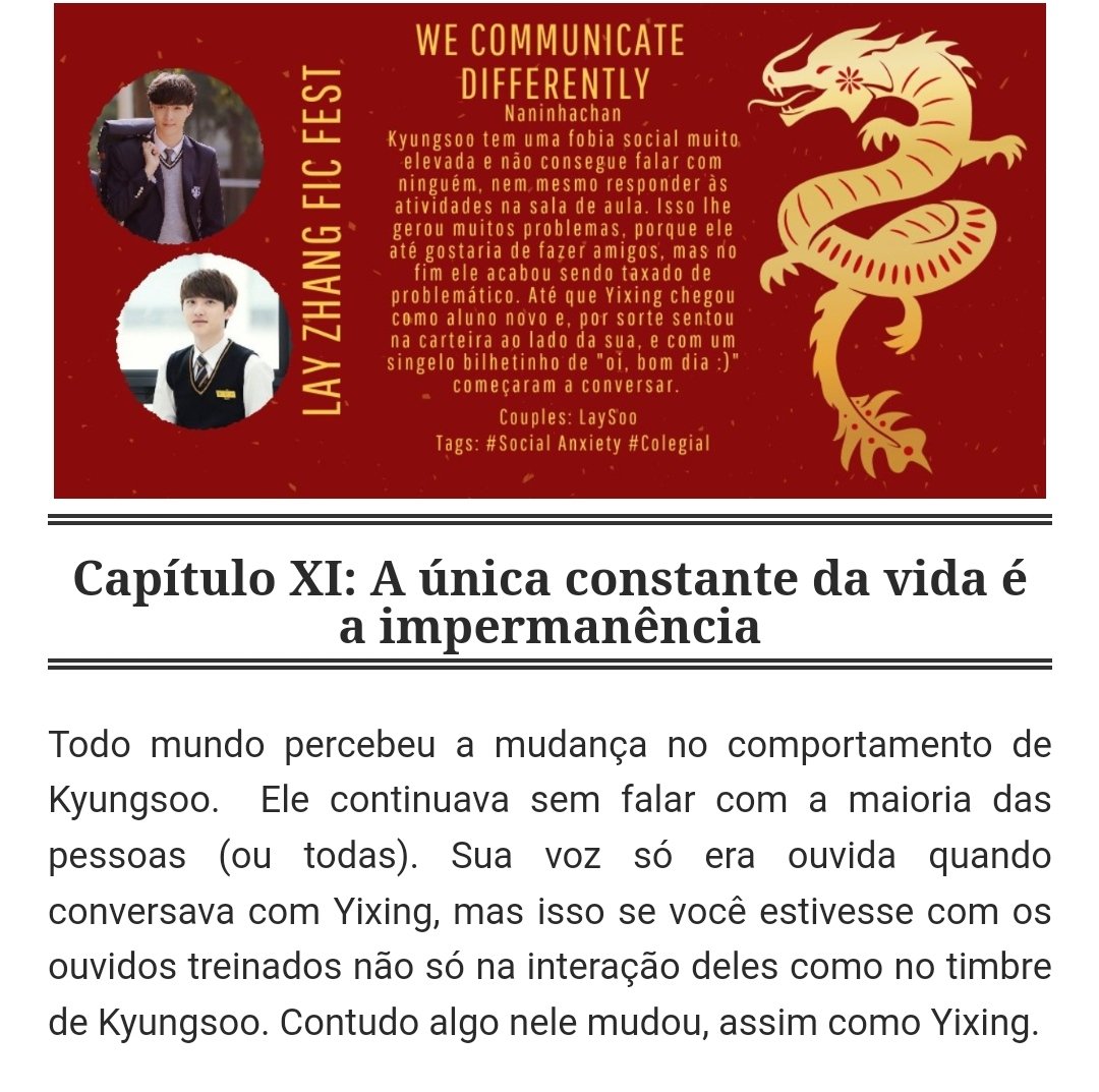Ninalaner's tweet photo. A impermanência. Heráclito. Tudo flui. Tudo muda, apesar de sermos os mesmos, não o somos
Kyungsoo já não é mais o mesmo, tão pouco Yixing💘
"Yixing não lê nada, exceto Kyungsoo."
"Bum dia, Kyungsoo..Bum dia,Yixing" é das coisas + doces do reino das fics @filhadedson @layzhangff https://t.co/hD8pRTd6nB