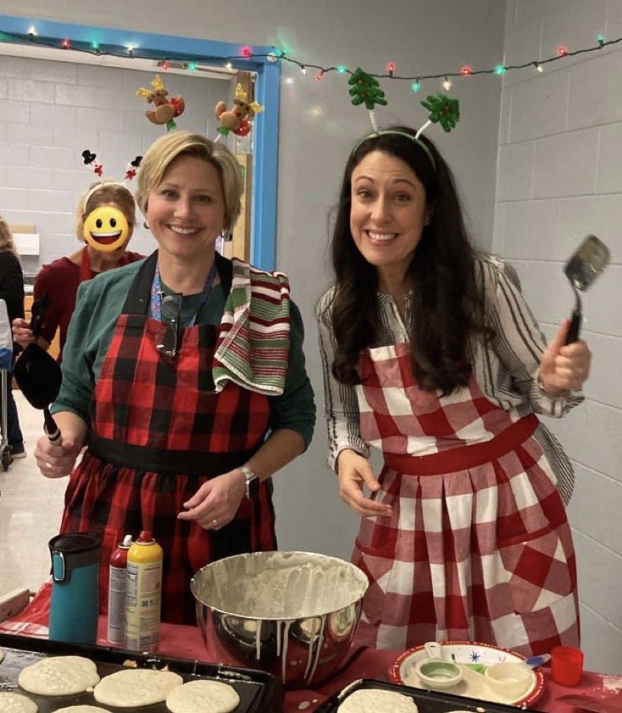 Our 2nd Annual CGE Pancake Breakfast was a huge success! 🥞🎄Wish we could do this every day, not just because our <a href="/CGETwolves/">Cedar Grove Elem.</a> staff deserve it but also so <a href="/KellyGGarner/">Kelly Garner</a> could work on her pancake flipping trick shots. 😂 LOVE my people…wishing all a fantastic winter break! 💙