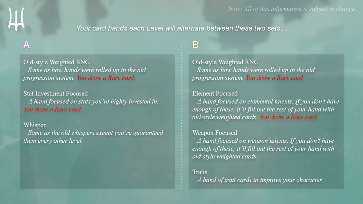 Deepwoken on X: Also coming with Verse 2 is sets of focused hands of cards  that you'll get each level. These were devised to help people plan out  specific builds and get