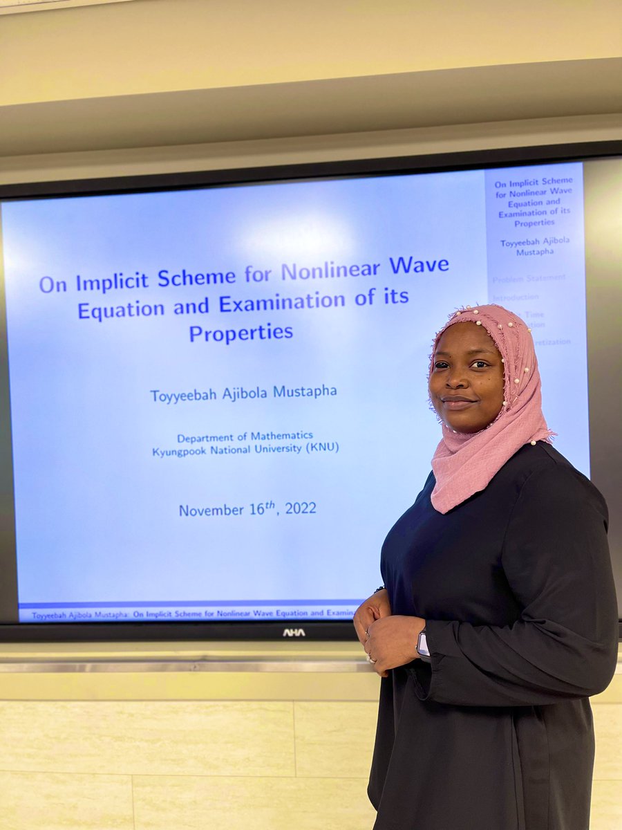 mus_toyy's tweet photo. On 16th of November 2022, 
I presented my final thesis towards qualifications for the degree of Master of Science (Mathematics) at the Kyungpook National University, Daegu, South Korea 🇰🇷😊😄

#graduateschool #graduate #foreignerinkorea #16november
#nigerianinKorea #studyinkorea https://t.co/o8YYus5FQk