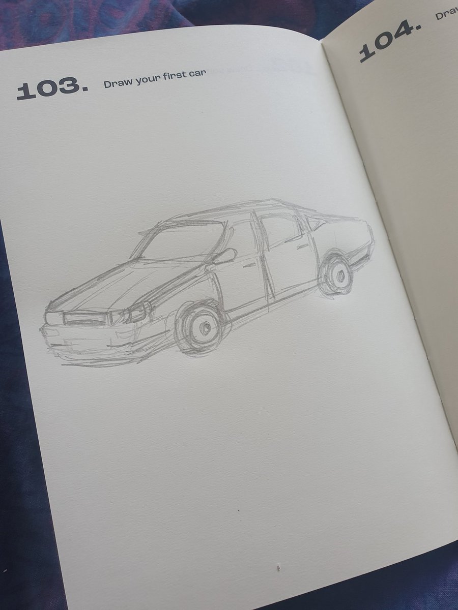Allykhat328's tweet photo. Got this cool art prompt book for Xmas. Don't know why I thought this would be an easy place to start lol cars are HARD to draw lol #ceffy https://t.co/yziFVvMxUO