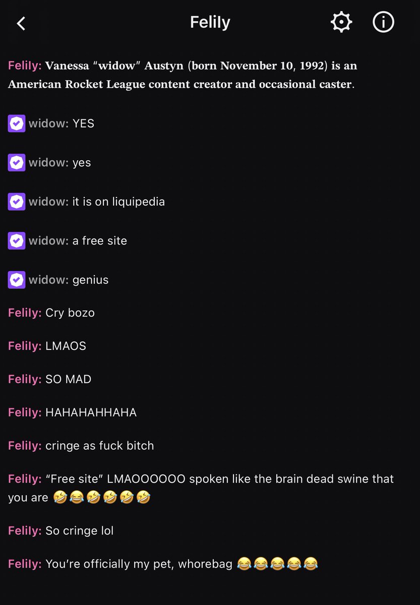 widoweverywhere's tweet image. “women don’t get harassed in gaming” 😵‍💫

came into my chat spamming my info that’s publicly on my liquipedia page, got banned, then moved to DMs 👍