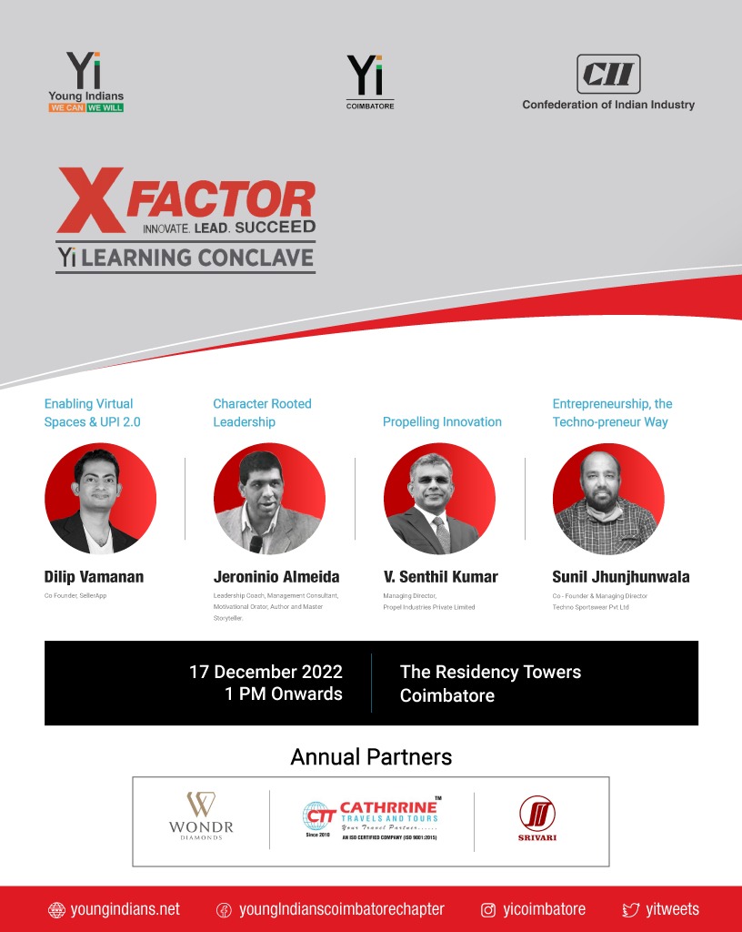 The flagship event from the Learning vertical is here... Fantastic lineup of speakers, we look forward to the conclave. #Learning #YiCoimbatore <a href="/YiTweets/">Young Indians (Yi)</a> <a href="/Jeroninio/">Jeroninio Almeida</a> <a href="/dilipvamanan/">Dilip Vamanan 👨 💻</a>