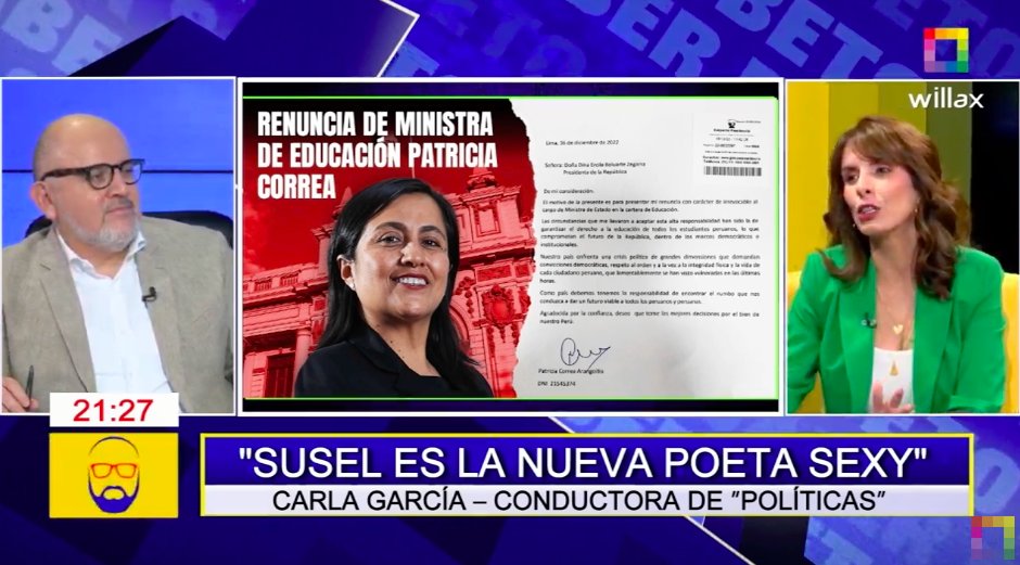 willaxtv's tweet photo. #BetoASaber | Carla García: Avelino Guillén nombró a todos los senderistas de prefectos. 

En vivo: https://t.co/nx3JYD8aF8
ClaroTV: C12 
MovistarTV: C16 
DirecTV: C1191  
BestCable: C8 https://t.co/nspzkGtkcg