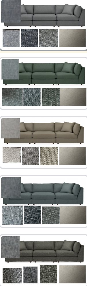 I have now made a gslides deck with pictures of the couch from the website, pictures of each of the swatches in various lighting settings, and a gaussian blur of one of the swatches to try to figure out what the couch will look like. Is this how people normally buy couches?