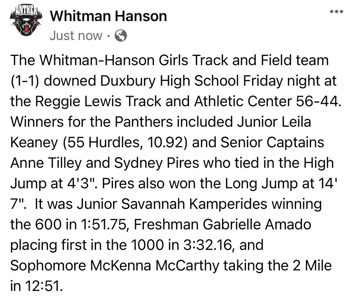 WHathletics's tweet photo. Girls track picks up first win of the season https://t.co/pV33SpkpGH
