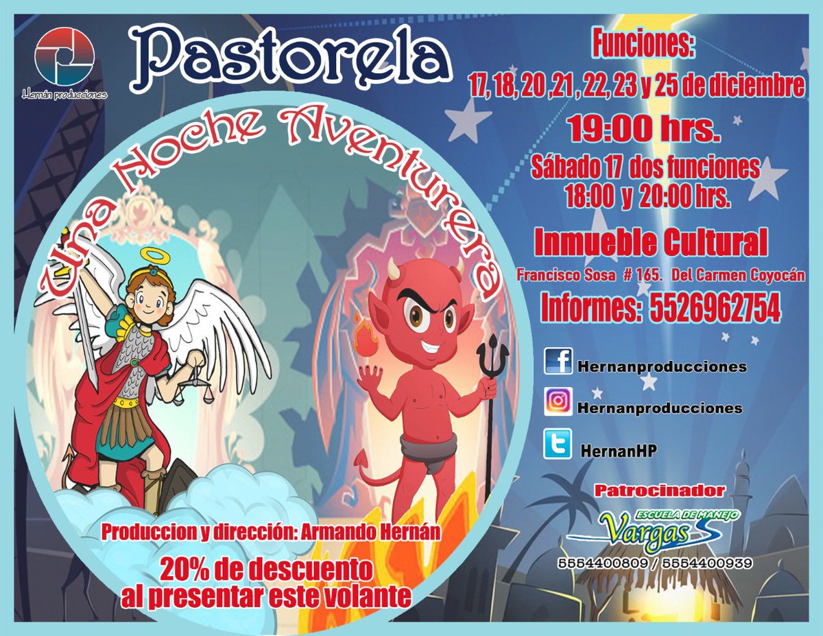 📢Tenemos Promoción‼️📢 20% de descuento, no te pierdas nuestra PASTORELA “Una Noche Aventura” en Casa Robles centro Cultural. 
Francisco Sosa #165 Col.Del Carmen Coyoacan 
Informes 5526962754
Los esperamos‼️<a href="/GuiaCoyoacan/">Guía Coyoacán</a> <a href="/vecinoscoy/">Vive Coyoacán</a> <a href="/culturacoyoacan/">Cultura Coyoacán</a> <a href="/YoporCoyoacan/">Amor por Coyoacán 🇲🇽</a> <a href="/Narvarte_/">Narvarte</a>