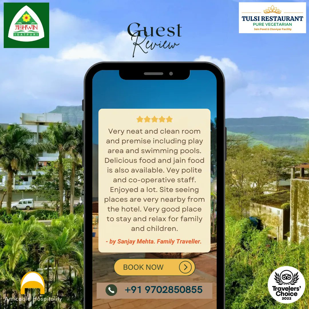 Guest satisfaction is our specialty.

#PureVeg #JainFood #WeekendDestination #familystay #chillingbreeze #WeddingDestination #TripAdvisor #travellerschoice2021 #holidays #igatpuri #igatpurihotelbookings #igatpuritrip #igatpuridiaries #igatpurihotel #igatpurihotelsrates