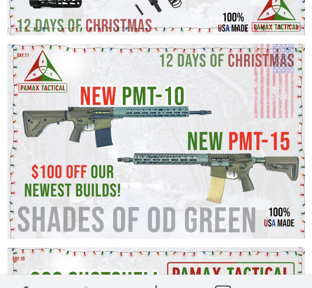 PamaxTactical's tweet photo. Day 12 is HERE! Get a free Charging Handle, Forward Assist and Dust Cover with any Handguard Purchase!
#merrychristmas #12daysofchristmas
#firearmstraining #xmasdeals #christmas #holidays #holidaysale #usamade #billet #freegun #ar15build #ar10 #ak47 #gunbuilder #rifleshooting https://t.co/L2JuRK0acZ