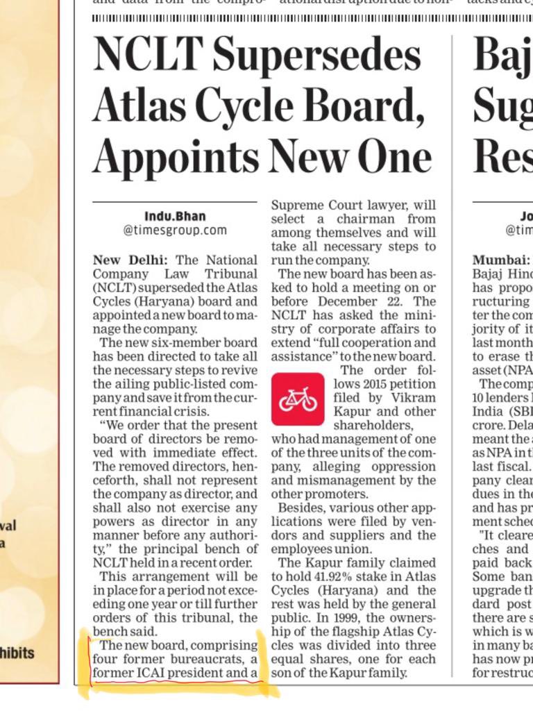 vedjainca's tweet photo. NCLD supersedes Atlas Cycles Board. Appoints new Board to revive company so as to protect the interest of not only shareholders but also of employees, vendors and the Brand Atlas Cycles enjoy. https://t.co/JzGJW5VLkE