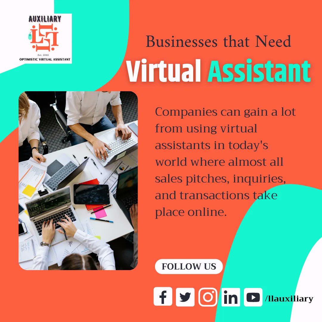 LLauxiliary's tweet photo. Companies can gain a lot from using virtual assistants in today's world where almost all sales pitches, inquiries, and transactions take place online 🏢
‍
#llauxiliary #llauxiliaryva #theoptimisticva #llauxiliaryvaservices #llauxiliaryvirtualassistant #entrepreneur https://t.co/AiHIhmk5gC