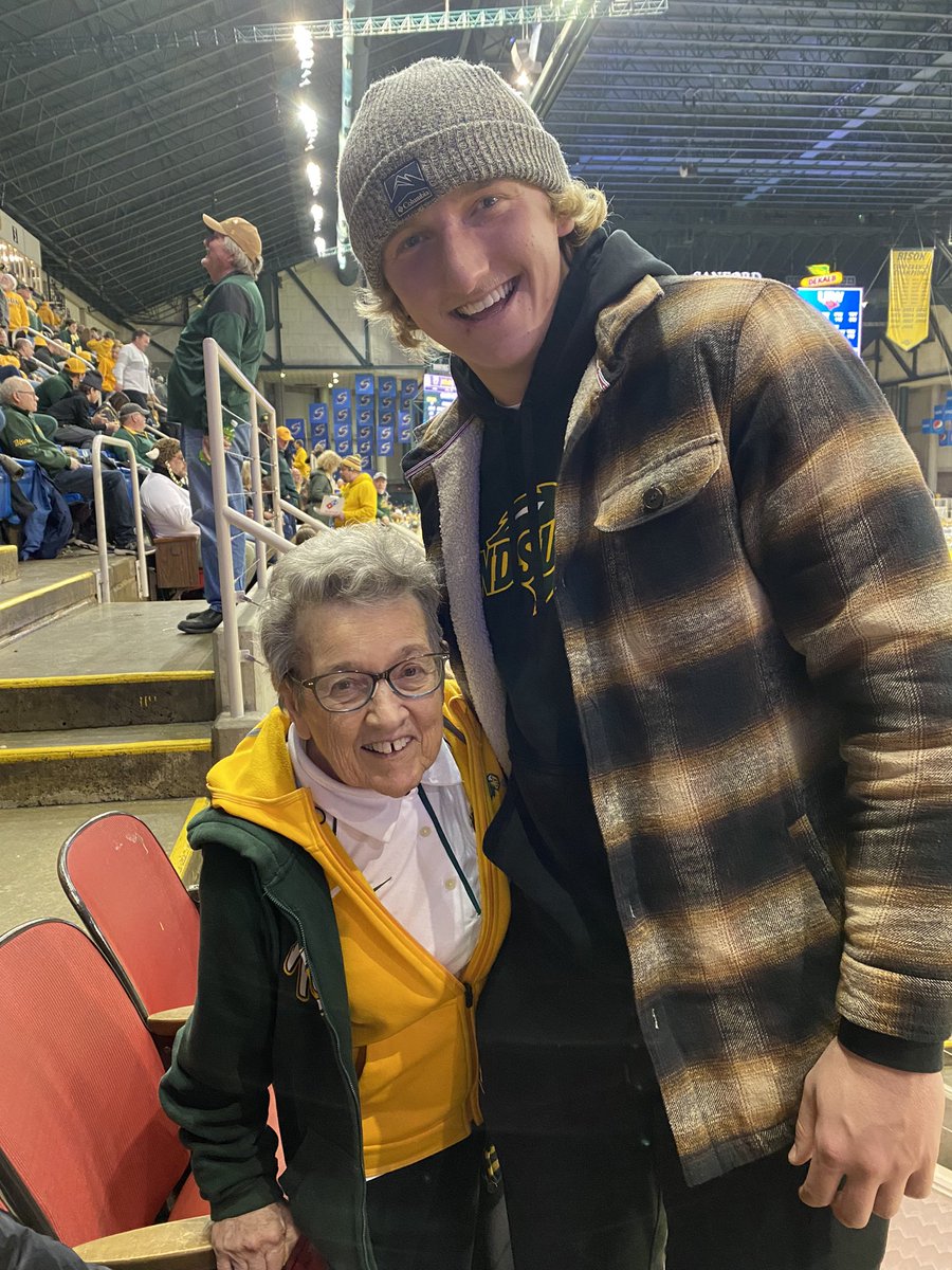 We had the pleasure of sitting next to this beautiful woman <a href="/NDSUfootball/">NDSU Football</a> tonite. <a href="/NDSU/">North Dakota State University</a> alum attending games for 53 years and a season ticket holder since the dome opened! She promised to cheer for <a href="/BrennanPalmerr/">Brennan Palmer</a> next year!! On to Frisco!!!!