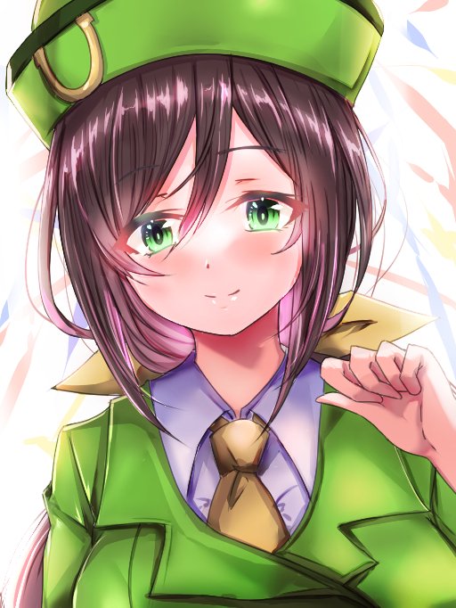 1girl solo green eyes necktie green headwear hat green jacket  illustration images