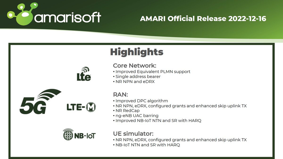 amarisoft (@amarisoft) on Twitter photo Check our latest software release with new features for Core Network, RAN and UE simulator
#SimpleRAN #5G #IOT #LTE #NR #testing #privatenetworks #private5g Check our latest software release with new features for Core Network, RAN and UE simulator
#SimpleRAN #5G #IOT #LTE #NR #testing #privatenetworks #private5g