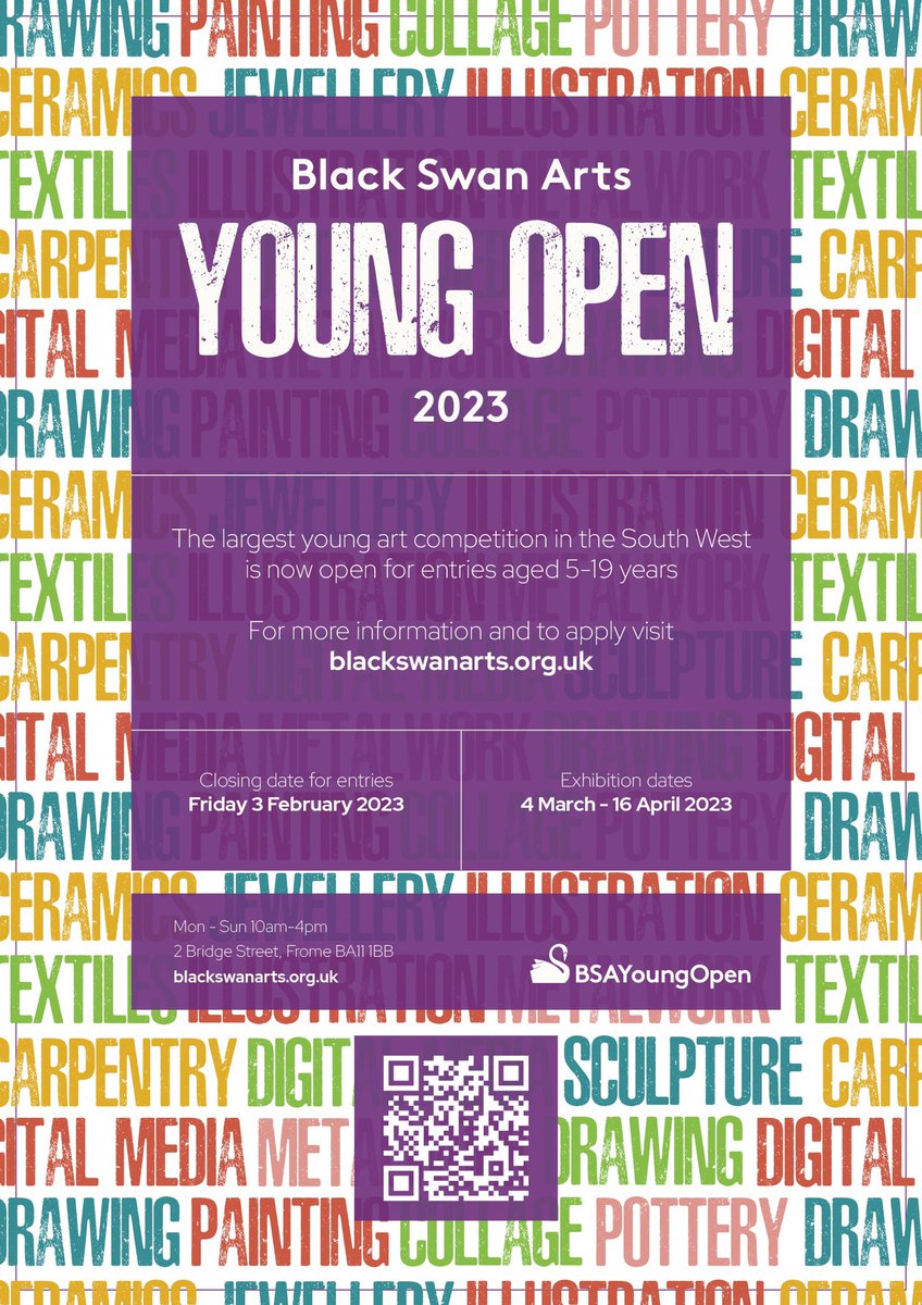 Do you know any artists aged 5-19 years? Do tell them about our Young Art Open competition - the largest in the South West. Apply online at blackswanarts.org.uk Deadline for entries is 3 February 2023. #youngopen #artopen #youngartists #artcompetition #kidsart