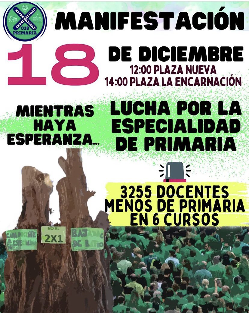 docentexpublica's tweet photo. Mañana estaremos en las calles de Sevilla desde las 12:00 para defender la especialidad de Primaria. Andaluces no nos mires #PrimariaLucha #Noal2x1 https://t.co/hexI9DxQbU
