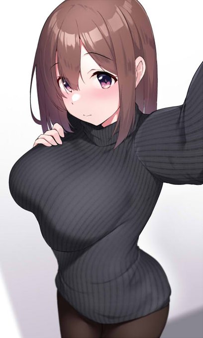 黒ニットたくし上げ自撮り 