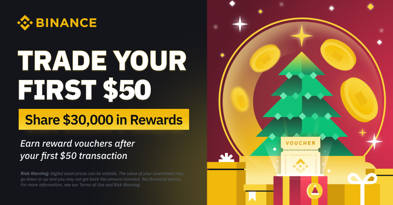 binance's tweet photo. Take part in #Binance Spot Christmas for an opportunity to earn a share of 30,000 #BUSD!

To enter:
🔸 Be a new Binance user
🔸 Sign up with the referral code 'J8JDG4FW'
🔸 Trade $50+ on Spot during the campaign period

First 4,500 participants will receive a share 💰