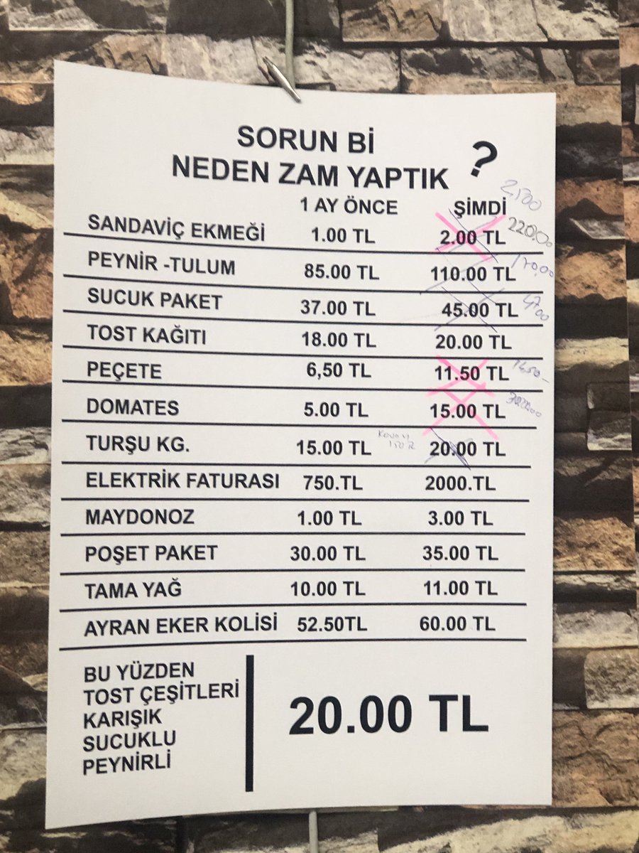 Bir tost dükkanında asılı olan izahat