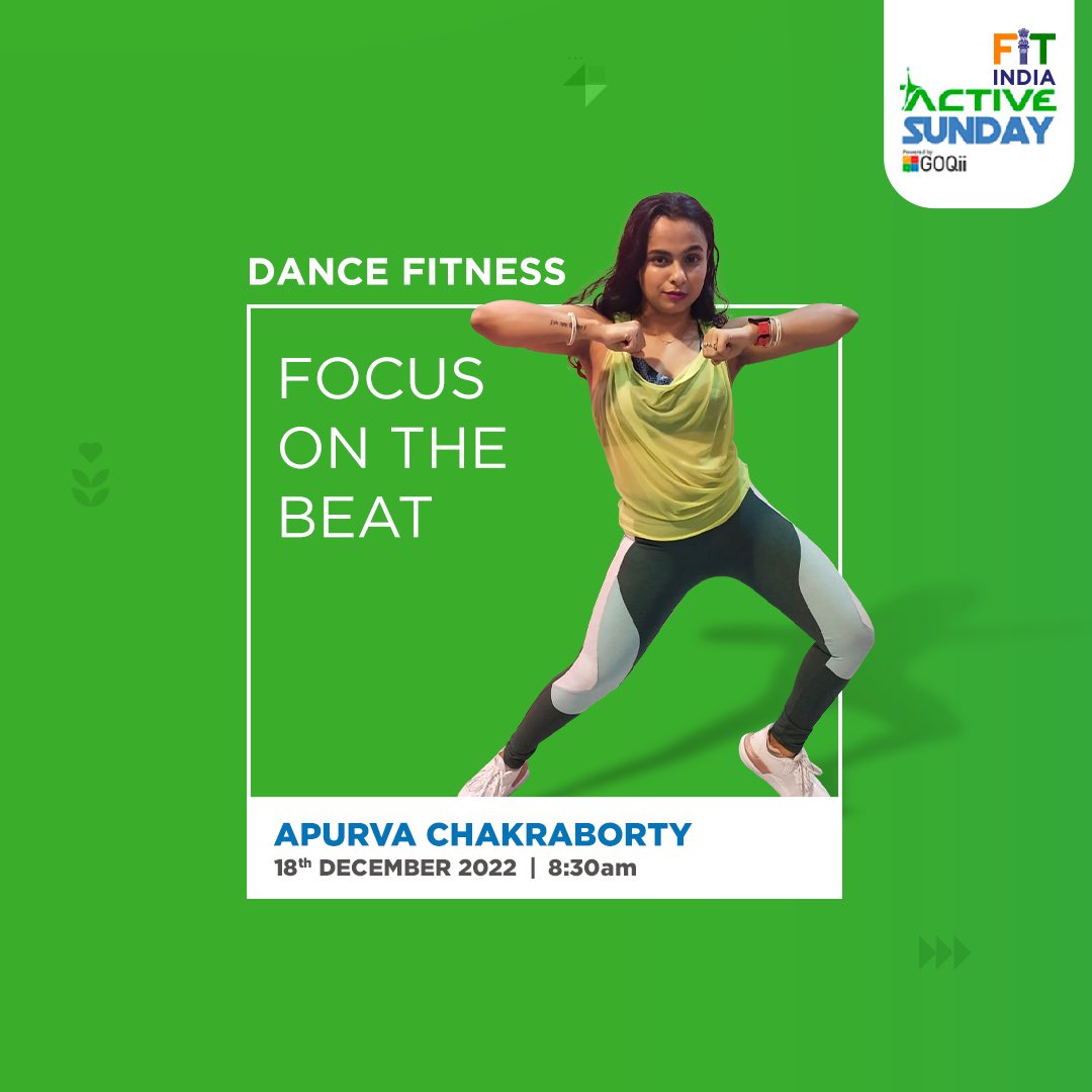 Dance fitness can be an enjoyable way to shed those extra kilos. Through this session, you can: ➡️Relieve stress ➡️Reduce depression ➡️Improve coordination ➡️Enhance strength and flexibility. Join coach Apurva for a free #FitIndiaActiveSunday session on the GOQii App.