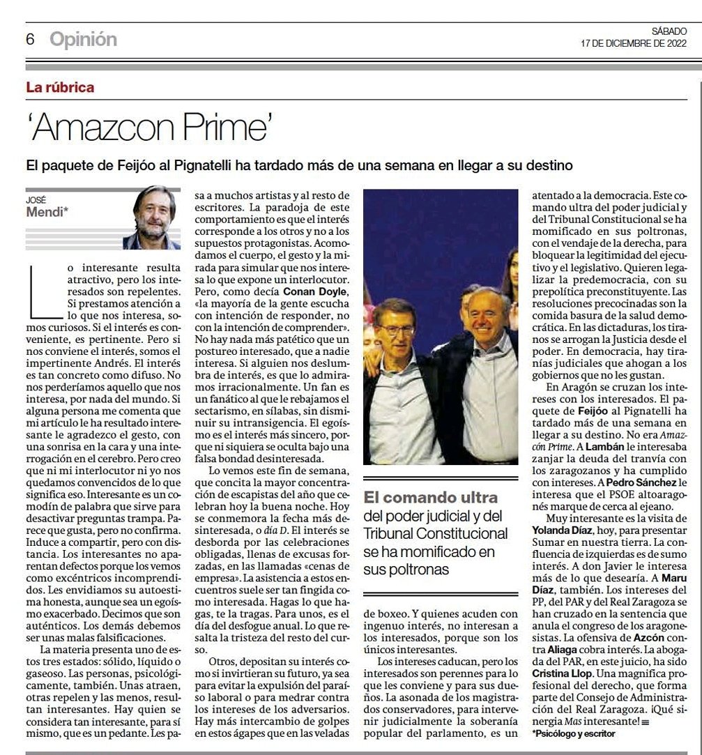 "Amazcon Prime" Psicología del interés. Hoy en mi artículo en <a href="/periodicoaragon/">El Periódico de Aragón</a> @Piamonte <a href="/aagustin192/">Antonio Aranda</a> <a href="/rmserranos/">Rosa María Serrano</a> <a href="/Begonasarre/">Bego Nasarre /❤️</a> @demonax12 <a href="/fesmcugtaragon/">FeSMC-UGT Aragón 🔻</a> <a href="/tomasguajardo/">Tomas Guajardo</a> <a href="/juanroyoabenia/">Juan Royo Abenia Goyanes Tul</a> <a href="/mavidonate/">Mavi Doñate</a> <a href="/tinamonge/">cristina monge 🇪🇺</a> <a href="/daniInnerarity/">Daniel Innerarity @daniel-innerarity.blsky.social</a> <a href="/jmaryli/">jota eme/❤️</a> <a href="/santicl/">Santos Cerdán León</a> <a href="/AngelsBarcelo/">Àngels Barceló</a>
elperiodicodearagon.com/opinion/2022/1…