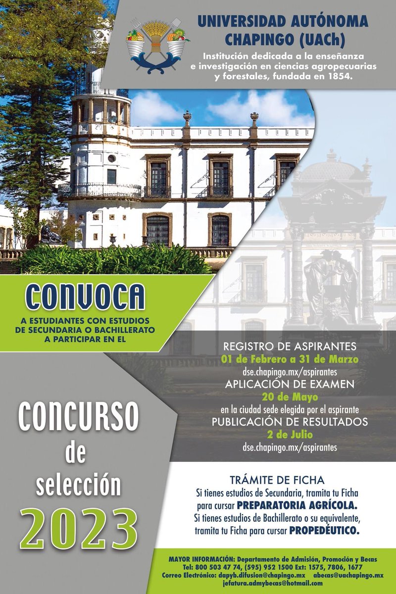 CAMPOTVMX's tweet photo. #InformaciónDeInterés
Universidad Autónoma Chapingo
CONVOCA AL: 𝐂𝐨𝐧𝐜𝐮𝐫𝐬𝐨 𝐝𝐞 𝐬𝐞𝐥𝐞𝐜𝐜𝐢𝐨́𝐧, 𝐂𝐡𝐚𝐩𝐢𝐧𝐠𝐨 𝟐𝟎𝟐𝟑 💙
#examen #Chapingo #Concurso #Universidad https://t.co/fUIRzYr2cn