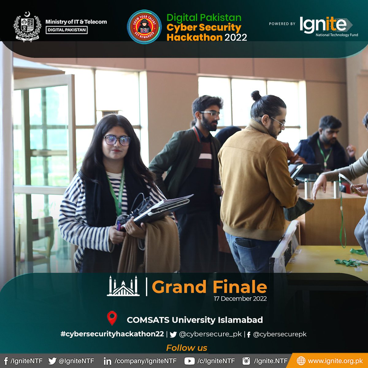 cybersecure_pk's tweet photo. #HappeningNow - Registrations of Hackathon Participants at Grand Finale of Digital Pakistan - CyberSecurity Hackathon 2022 organized by
@IgniteNTF - @MoitOfficial at @CIITIslamabad
Pakistan's 2nd nationwide Cybersecurity Hackathon.
#MoITT #Ignite #cybersecurityhackathon22 https://t.co/SmCpIKtxZu