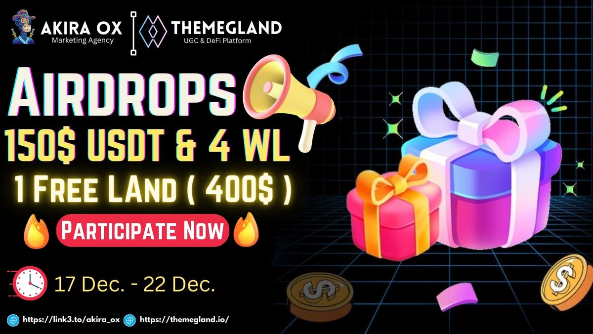 Akira OX 🟡 (@akira_ox004) on Twitter photo 😍😍 #Massive Airdrop #Giveaway With <a href="/TheMEGLAND/">Onzrod By Megland</a> 🥳🥳
🏆Prize Pool🏆
$150 USDT + 1 Free Land (Worth $400) + 4 Land WL
To Enter 👇
✅Follow <a href="/Akira_OX004/">Akira OX 🟡</a> & <a href="/TheMEGLAND/">Onzrod By Megland</a>
✅❤,RT & Tag 3 Friend
✅FINISH Gleam : wn.nr/HG6xw4
⏰22th Dec.
#Airdrop #FreeToken #USDT #Earn 😍😍 #Massive Airdrop #Giveaway With <a href="/TheMEGLAND/">Onzrod By Megland</a> 🥳🥳
🏆Prize Pool🏆
$150 USDT + 1 Free Land (Worth $400) + 4 Land WL
To Enter 👇
✅Follow <a href="/Akira_OX004/">Akira OX 🟡</a> & <a href="/TheMEGLAND/">Onzrod By Megland</a>
✅❤,RT & Tag 3 Friend
✅FINISH Gleam : wn.nr/HG6xw4
⏰22th Dec.
#Airdrop #FreeToken #USDT #Earn