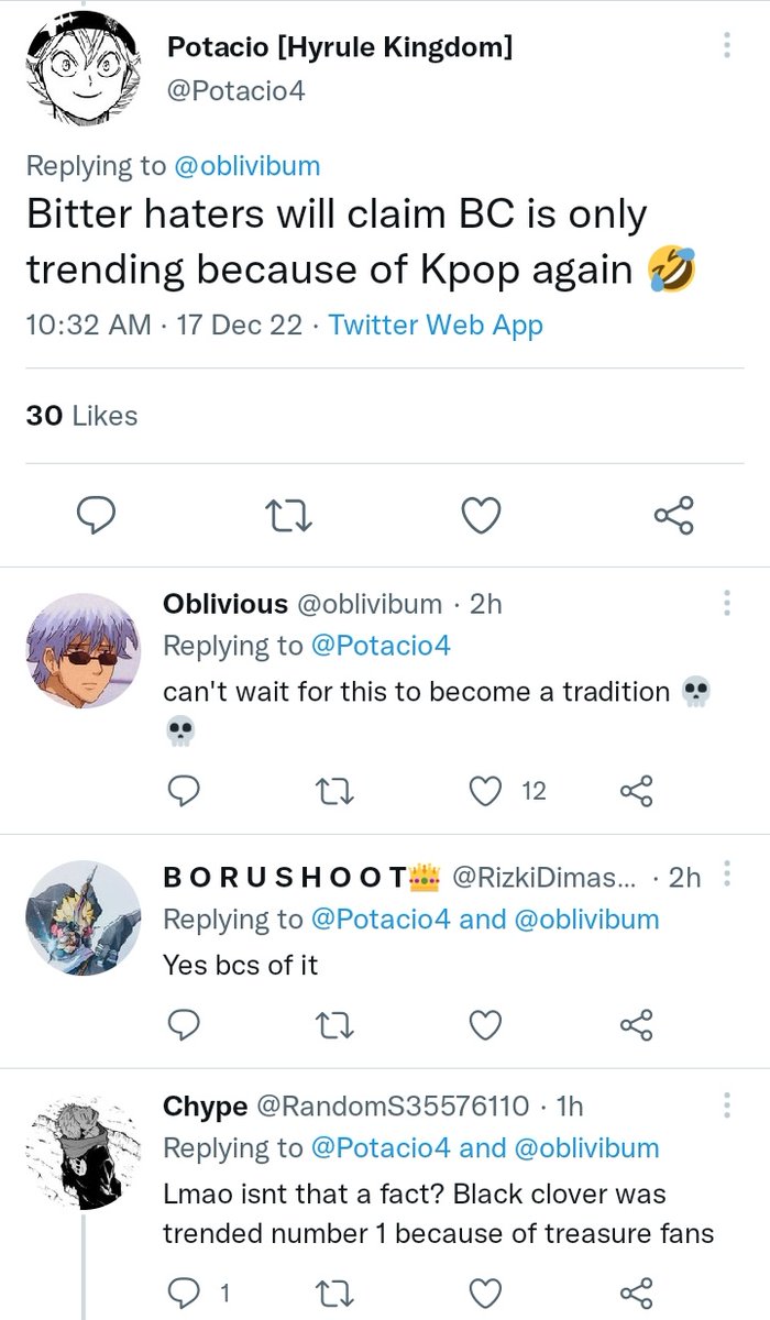rutonlyluvr's tweet photo. saw this twt, black clover fans are so happy that treasure will sing the OST for the second time cause' black clover will going to trend number one worldwide again bcs of treasure! 😆 and we'd love to see it too 🫶 https://t.co/KIg86pa5j7
